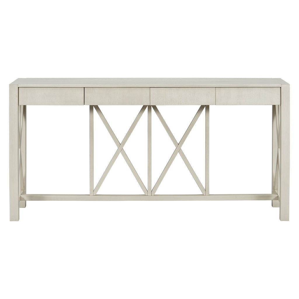 U_Style 60''Acacia Veneer Console Table with 4 Spacious Drawers, Modern Crisscross Design Entryway Table with Open Bottom Storage,Farmhouse Sofa Table for Living Room,Kitchen,Dining Room,Hallway
