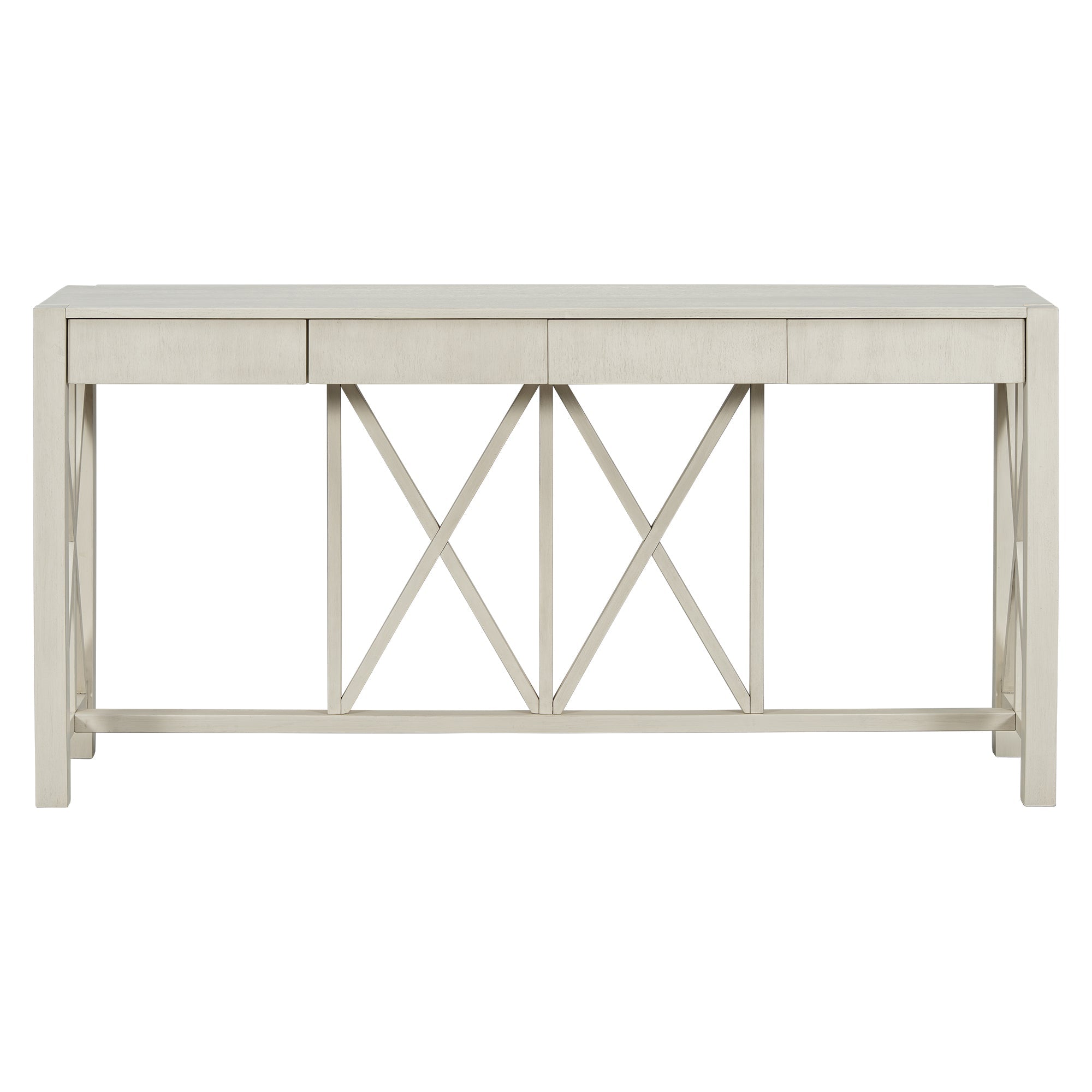 U_Style 60''Acacia Veneer Console Table with 4 Spacious Drawers, Modern Crisscross Design Entryway Table with Open Bottom Storage,Farmhouse Sofa Table for Living Room,Kitchen,Dining Room,Hallway