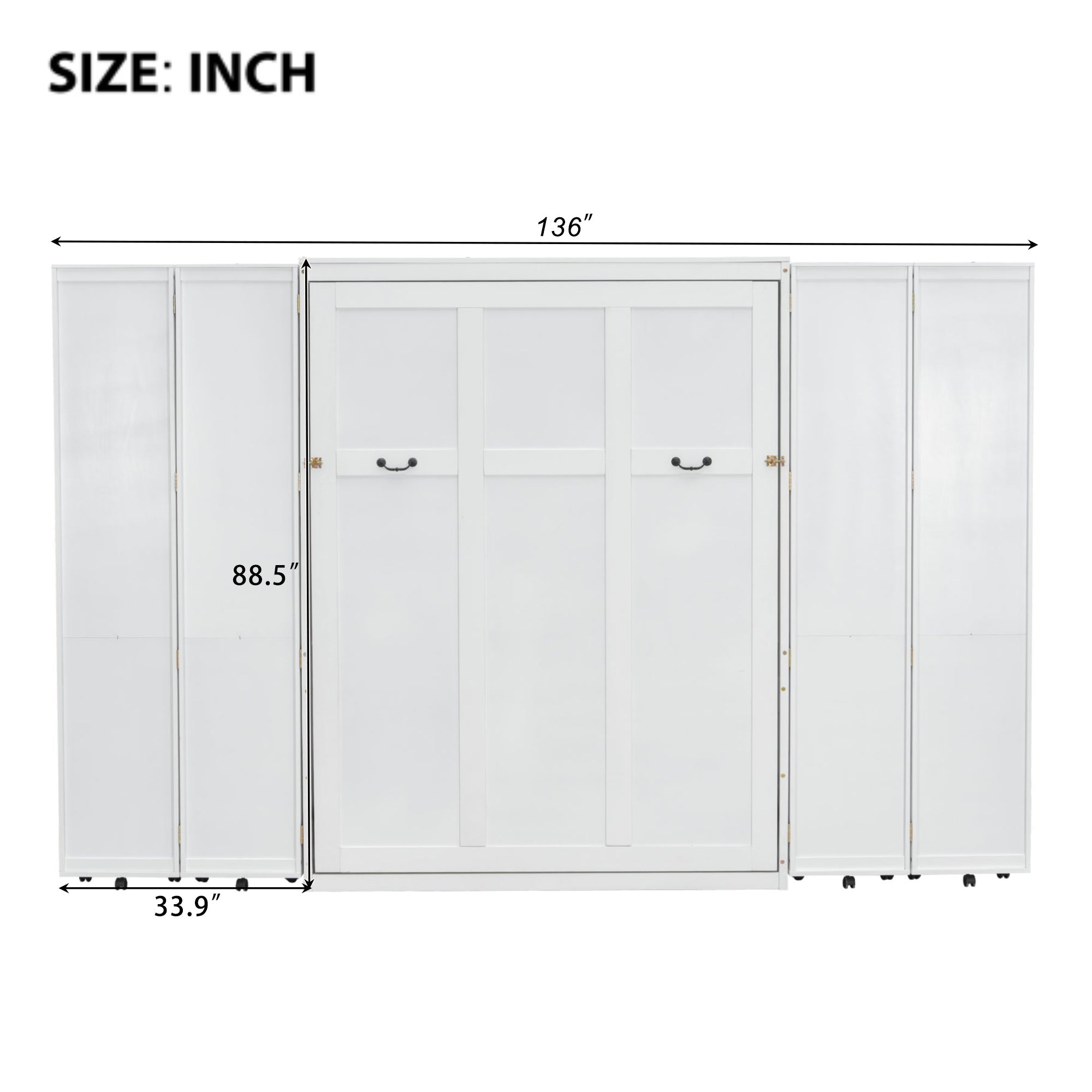 Queen Murphy Bed Wall Bed with Storage Doors, White