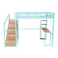 Heavy Metal Frame Full Loft Bed with Desk & Storage, 4 Cabinets, Staircase, Rack Space-Saver for Kids/Teens, Green Color