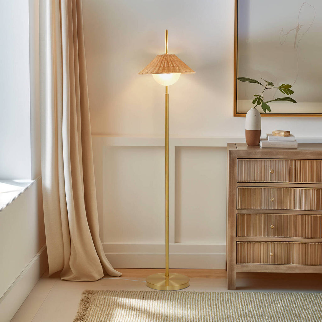 Rattan Weave Shade Floor Lamp Gold/Natural See below