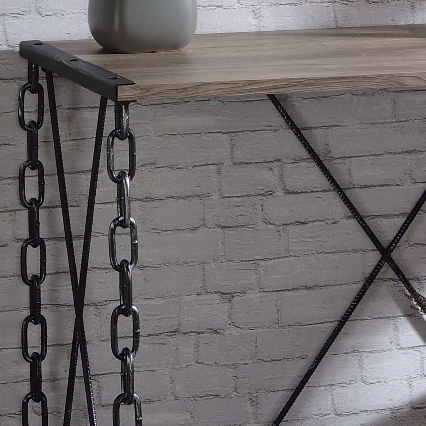 Jodie Rustic Oak & Antique Black Finish Console Table