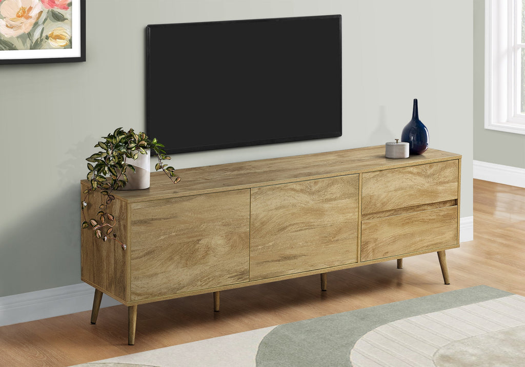 Tv Stand, 72 Inch, Console, Media Entertainment Center, Storage Drawers, Storage Cabinet, Walnut Laminate, Mid Century