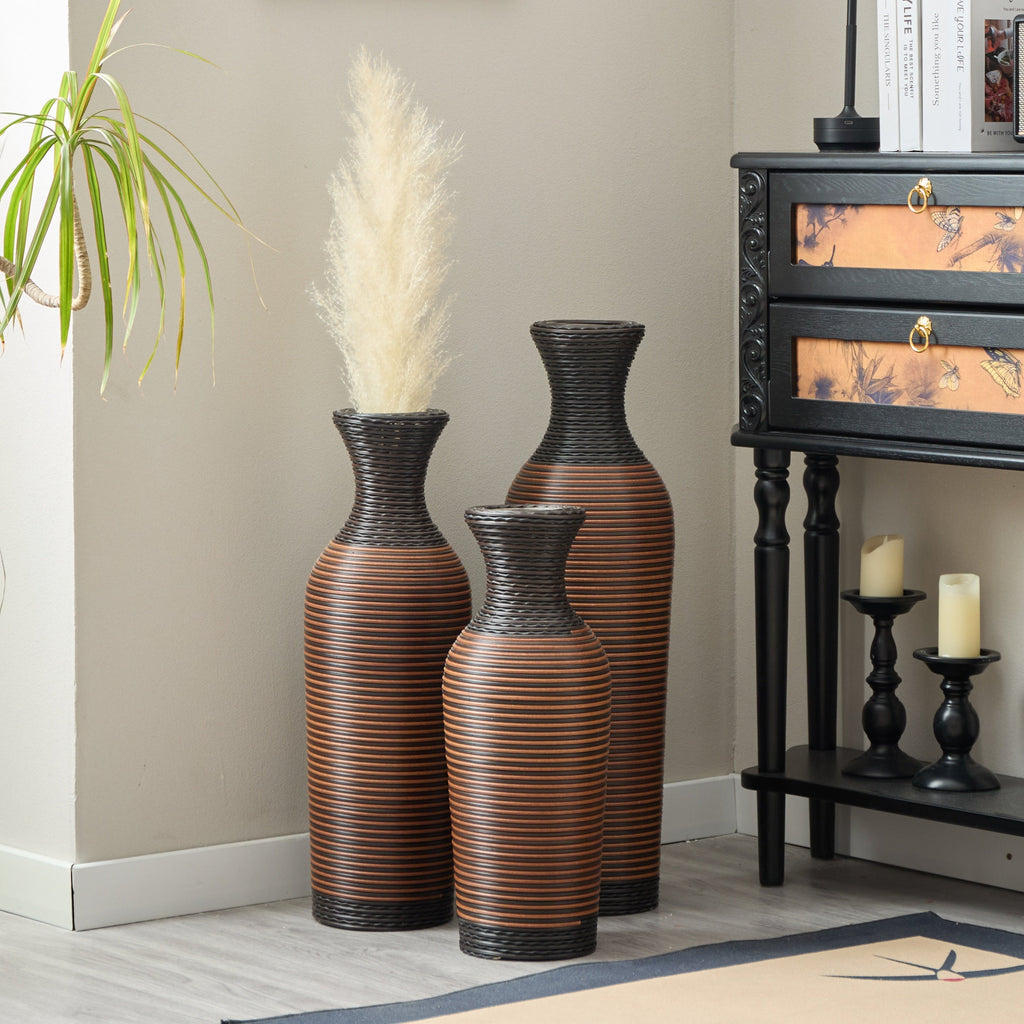 Desktop Vase, Brown Decorative Floor Vase, Classic and Neat Floor Vase, High Independent Flower Stand, Artificial Vine Vase, PVC Floor Vase, Home Decoration Flower Stand Set of 3 pieces