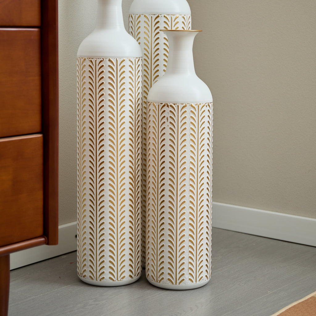 Floor Metal Vase Modern Style Decoration Home White Metal Vase 3-piece Set Gorgeous Home Decoration Large Glazed Metal Vase