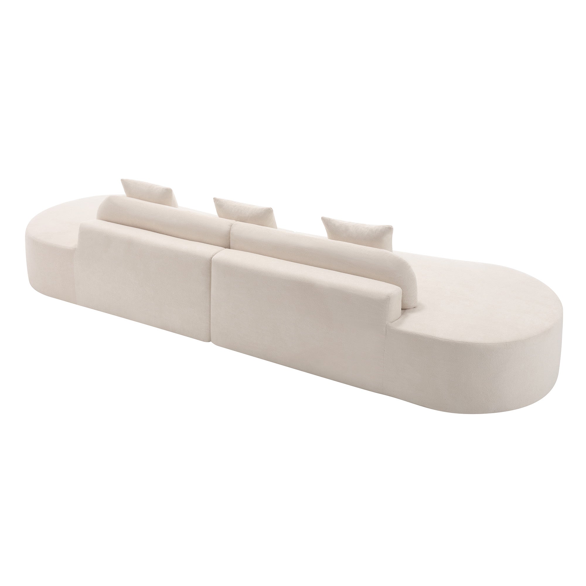 Modern curved combination sofa, terrycloth fabric sofa, minimalist sofa in living room, apartment, no assembly required, three  pillows,Beige