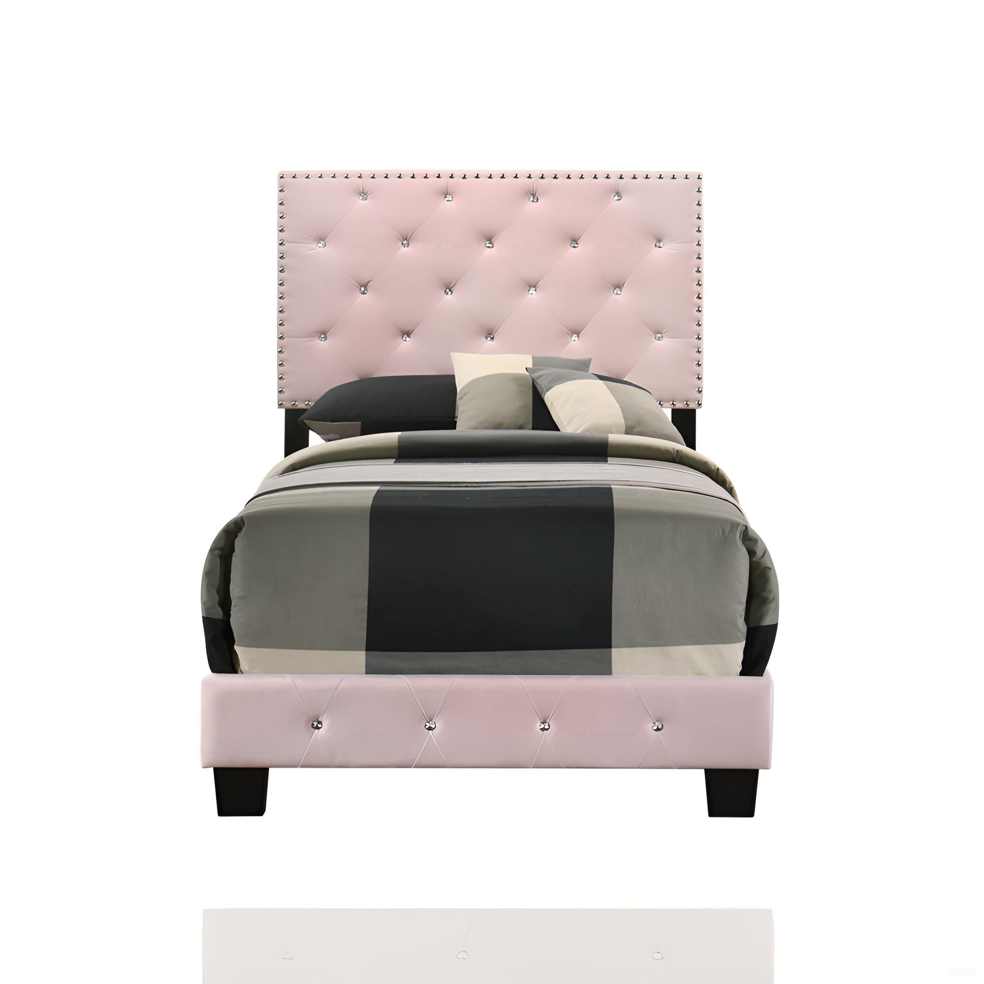 Charming Pink Velvet Twin Bed for Kids with Easy Setup and Durable Design
