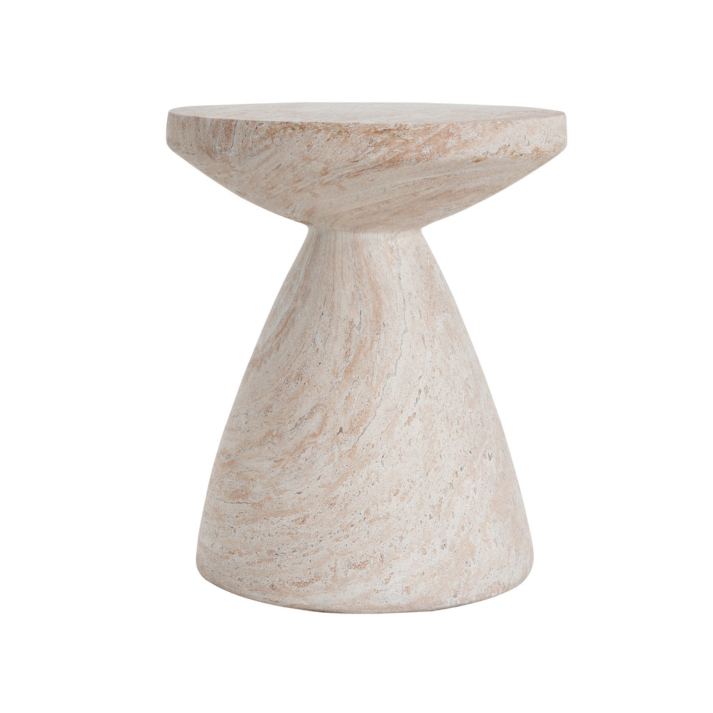 Elegant Travertine Finish Indoor/Outdoor Lightweight Concrete Side Table Beige 18x18x20.25 inches