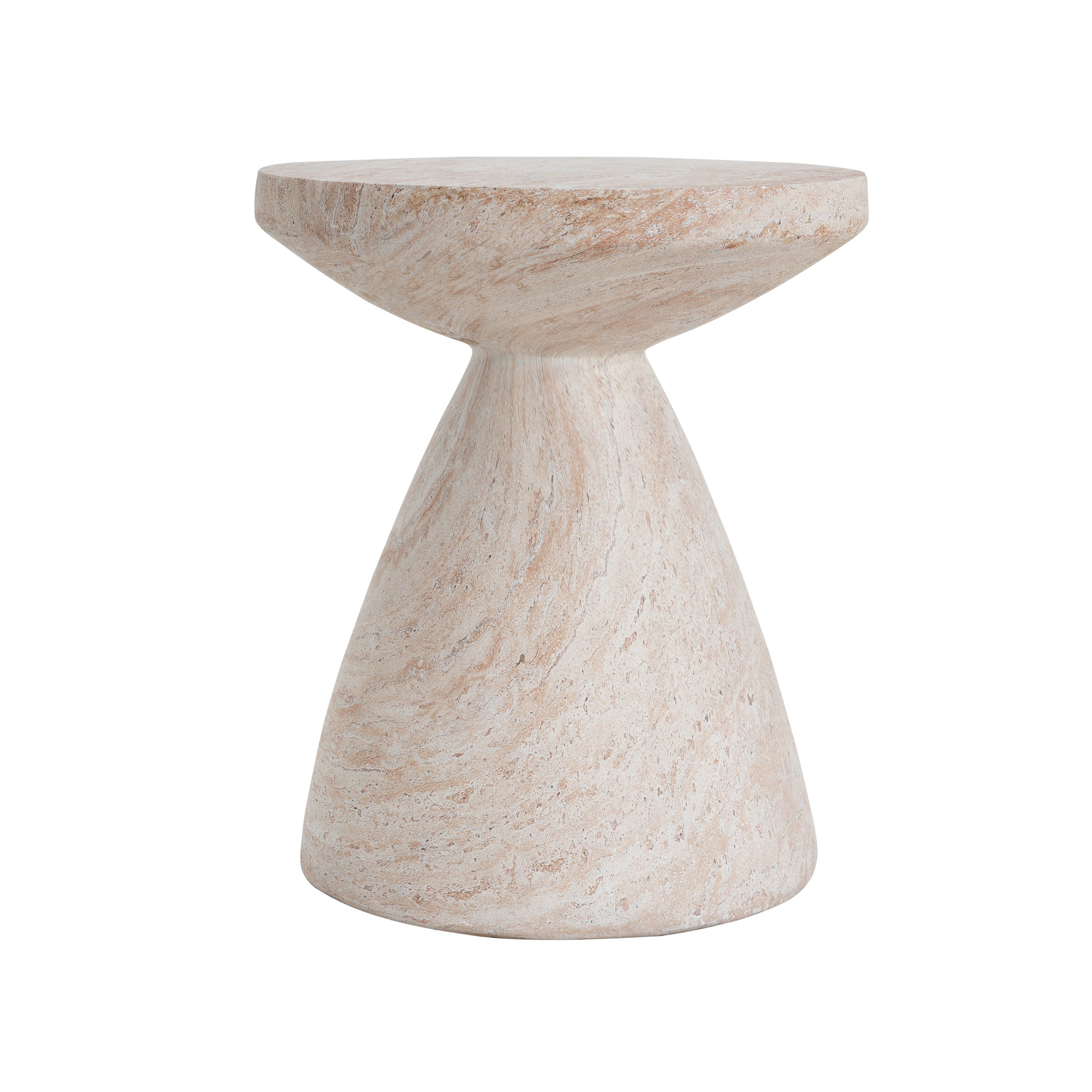 Elegant Travertine Finish Indoor/Outdoor Lightweight Concrete Side Table Beige 18x18x20.25 inches