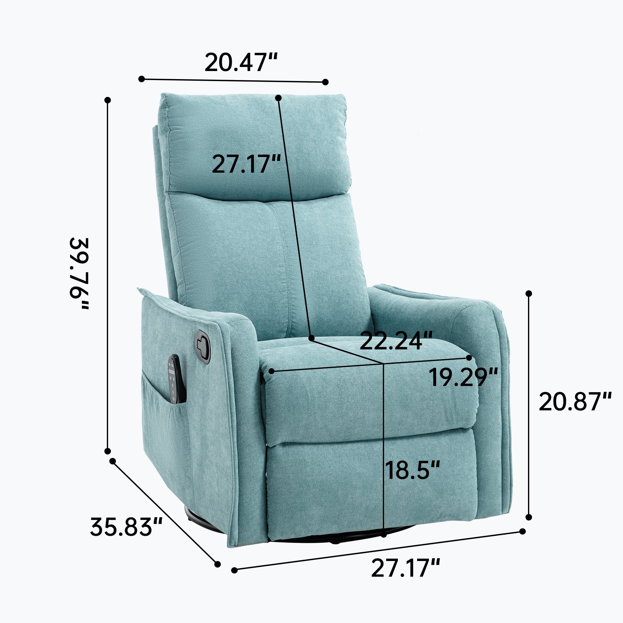 Heat Massage Manual Recliner Chair with Rocker and Swivel in Fabric for Living Room, Blue-Green