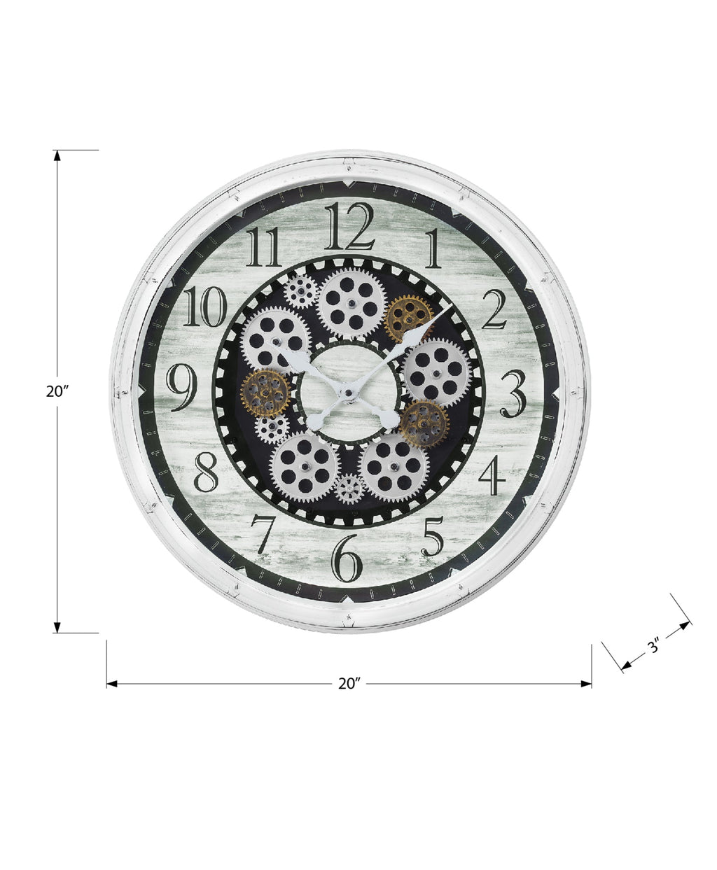 Clocks, 20' Round, Gear Mechanism, Wall Clock, Antique White, Transitional