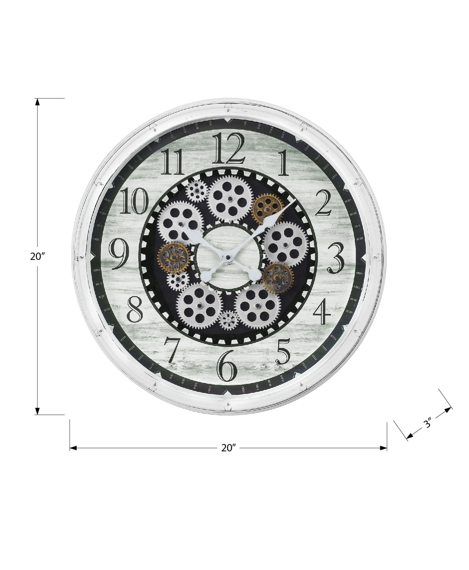 Clocks, 20' Round, Gear Mechanism, Wall Clock, Antique White, Transitional