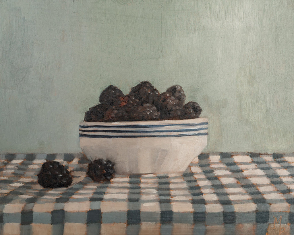 Blackberries On Checked Cloth Print