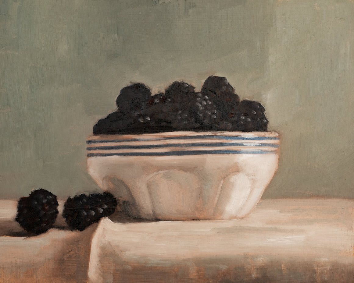 Blackberrues In A Striped Bowl Print
