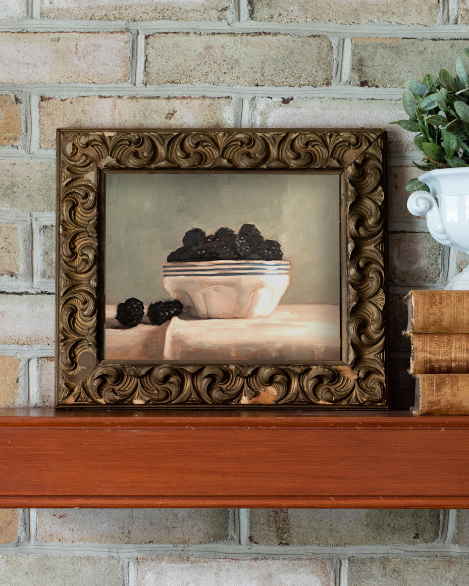 Blackberrues In A Striped Bowl Print
