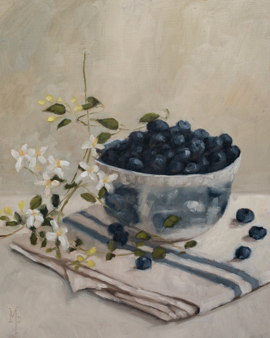 Blueberries and Clematis Sketch Print