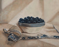 Blueberries in a Striped Bowl Print