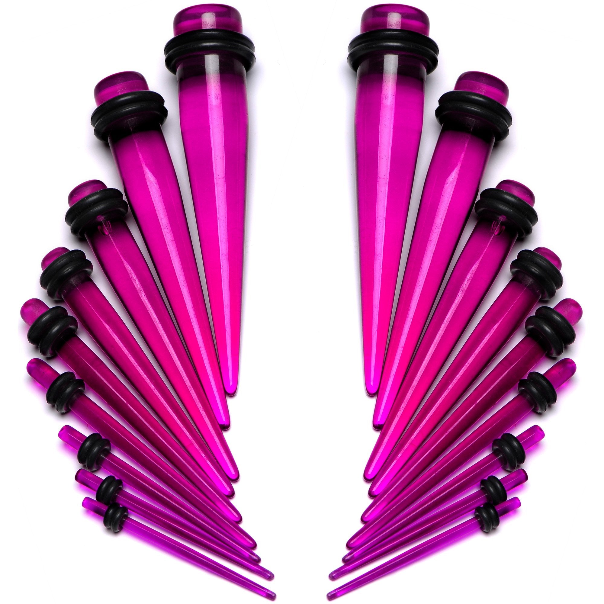 14 to 00G Fuchsia Acrylic Straight Taper Set 18 Piece Stretching Kit