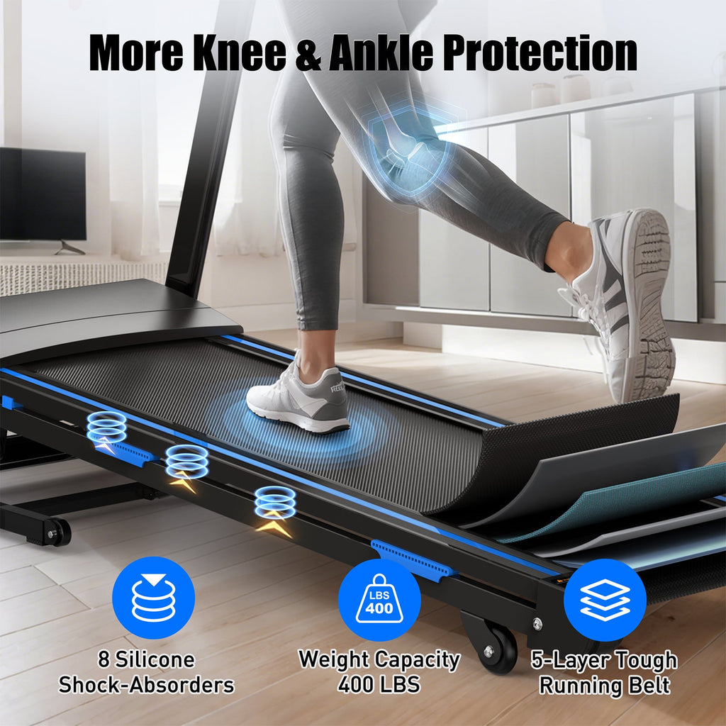 Treadmills for Home, Electric Treadmill with  Automatic Incline, Foldable 3.5HP Workout Running Machine Walking, Double Running Board Shock Absorption Pulse Sensor Bluetooth Speaker APP FITSHOW.
