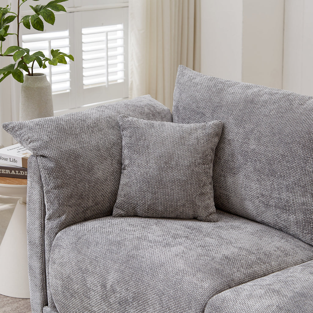 98.5' 3-seater sofa with unique design and soft arm pillows Contemporary style linen sofa with 3 comfortable cushions with 2 pillows Suitable for living room bedroom and office,grey