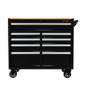 9-Drawer Multifunctional Steel Tool Cart with Wheels and Wooden Top, Black