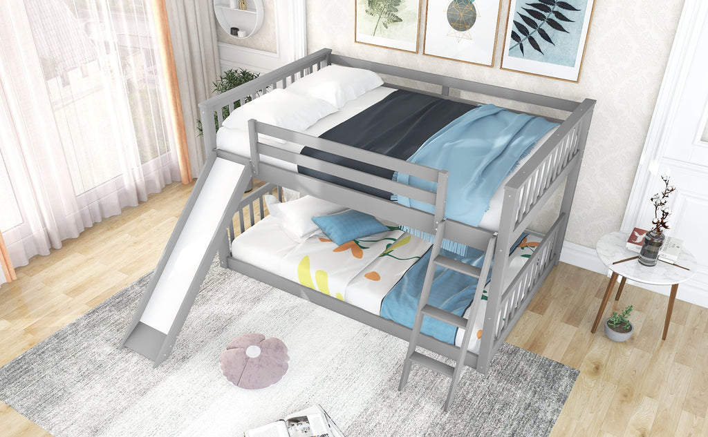 Full over Full Bunk Bed with Convertible Slide and Ladder, Gray(Old SKU: GX000708AAE)