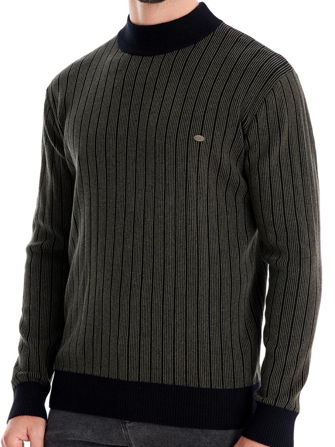 Mock Neck Contrast Striped Sweater