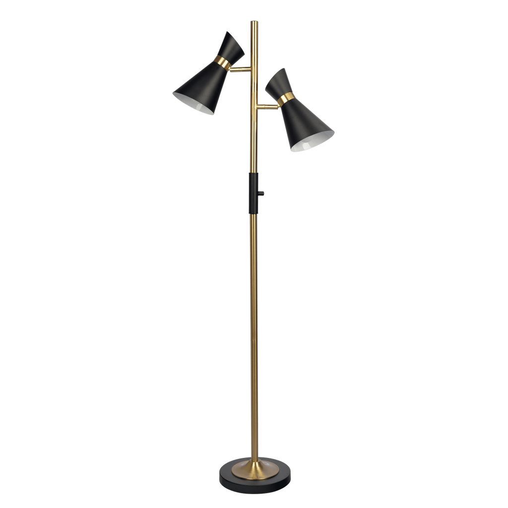 Axis Brassed Gold Floor Lamp with 4-Way Switch Double Spots with Metal Base