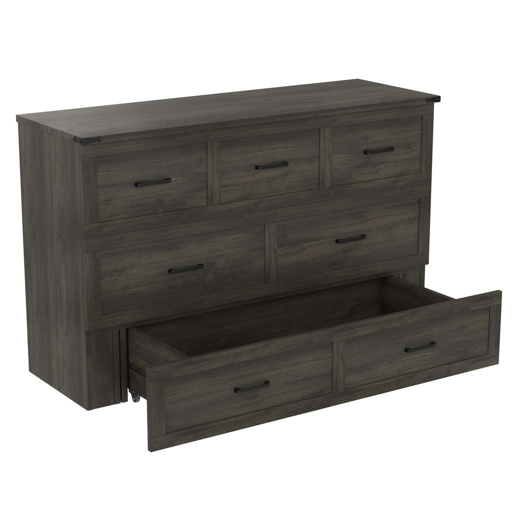 Murphy Bed Cabinet Queen Size with Charging Station, Multi-Functional Foldable Platform Bed with 1 Large Storage Drawer for Guest Room, Small Bedroom, Rustic Gray