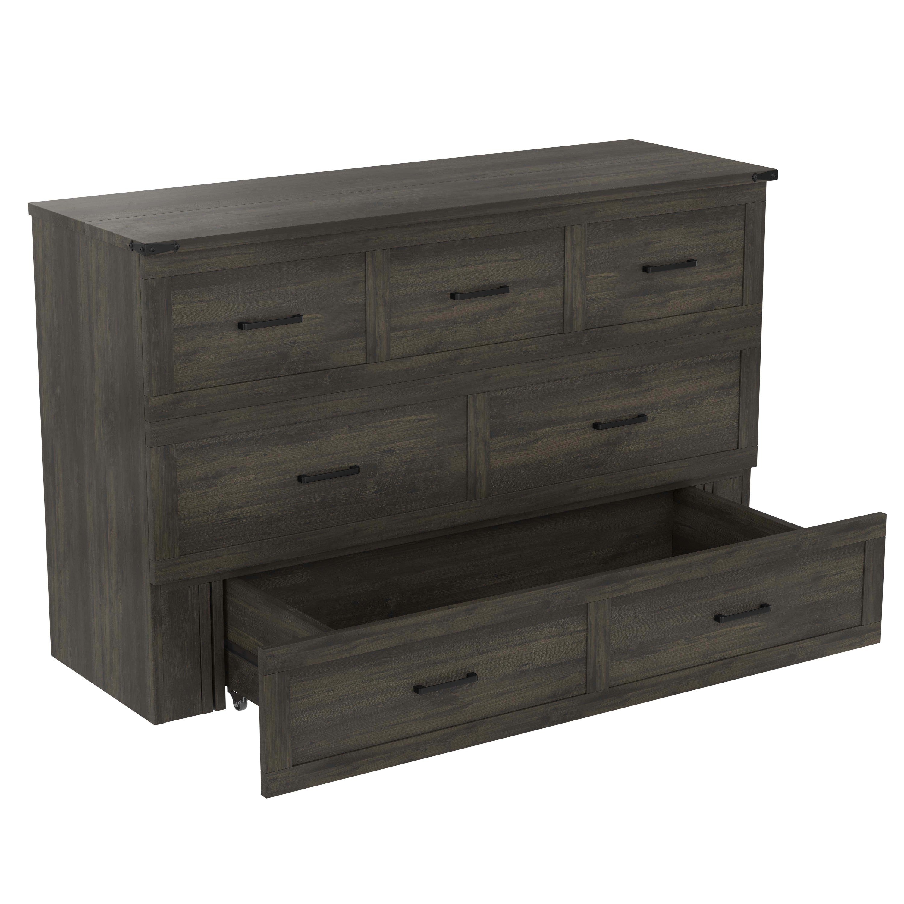 Murphy Bed Cabinet Queen Size with Charging Station, Multi-Functional Foldable Platform Bed with 1 Large Storage Drawer for Guest Room, Small Bedroom, Rustic Gray