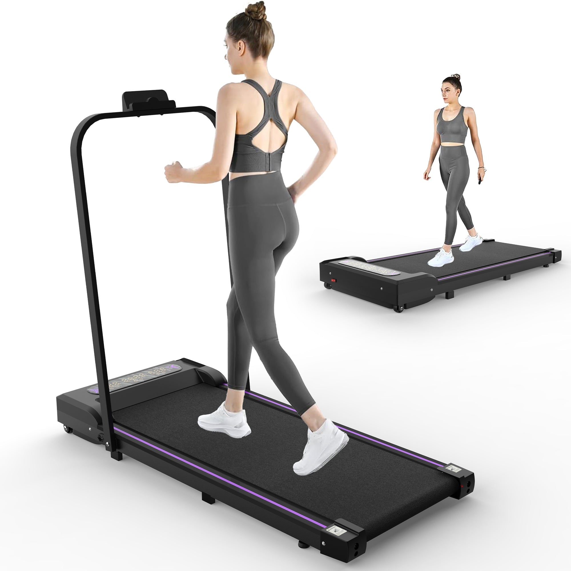 Under Desk Treadmill, Walking Pad, 2 in 1 Portable Treadmill with Handle Remote Control LED Display, Walking Jogging Machine for Home Office Use Black