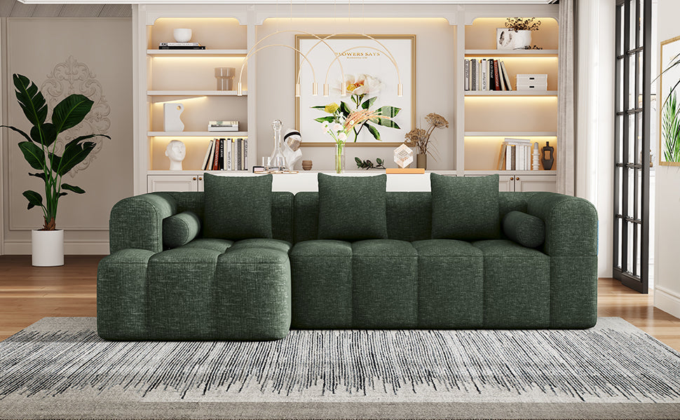 Modern Modular Sectional Sofa with Deep Seating, Green Chenille Fabric, 101.2'