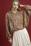 Umgee Leopard Print Balloon Sleeve Blouse