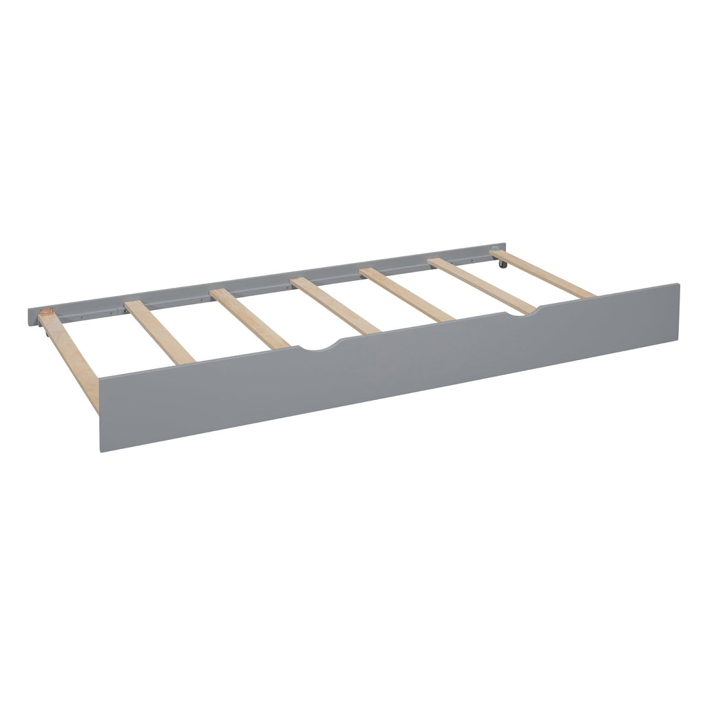Wooden Full Size House Bed With Trundle, Modern Design for Kids with Storage Shlef, Gray(old SKU HL000095AAE)