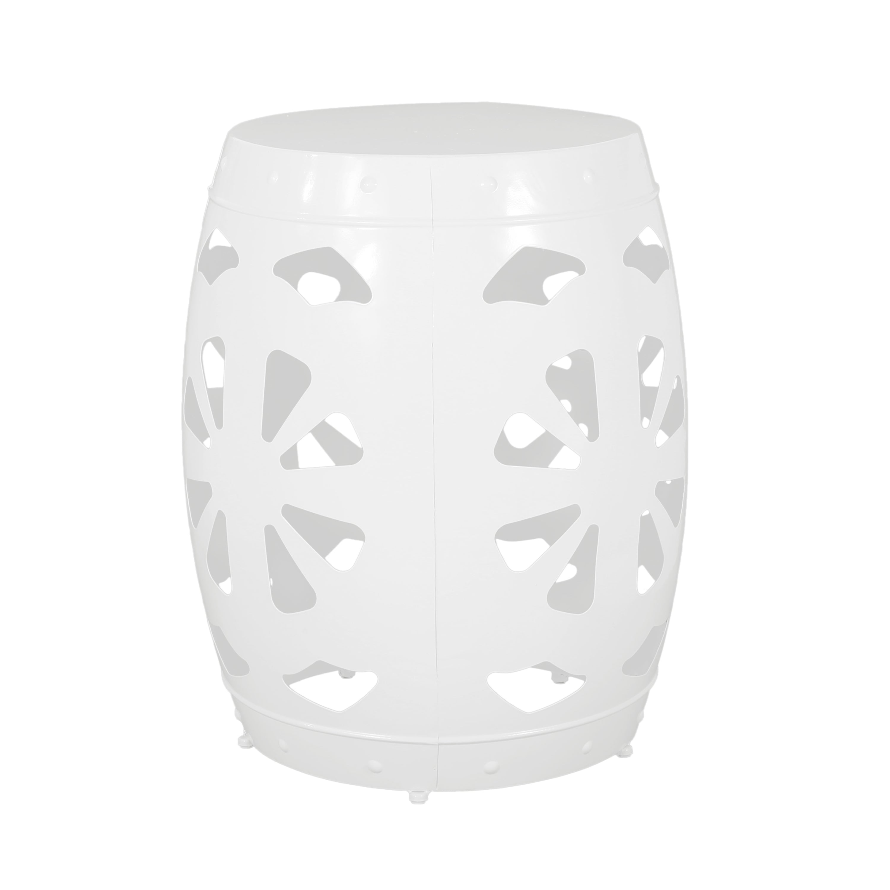 Modern White Metal End Table with Floral Iron Cut Design and Powder-Coated Frame