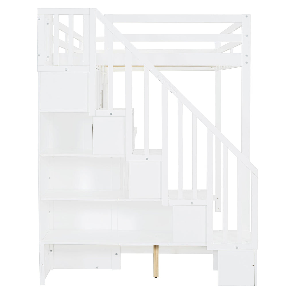 Full Over Full Size Murphy Bed with Hydraulic Lift & Desk Design, White