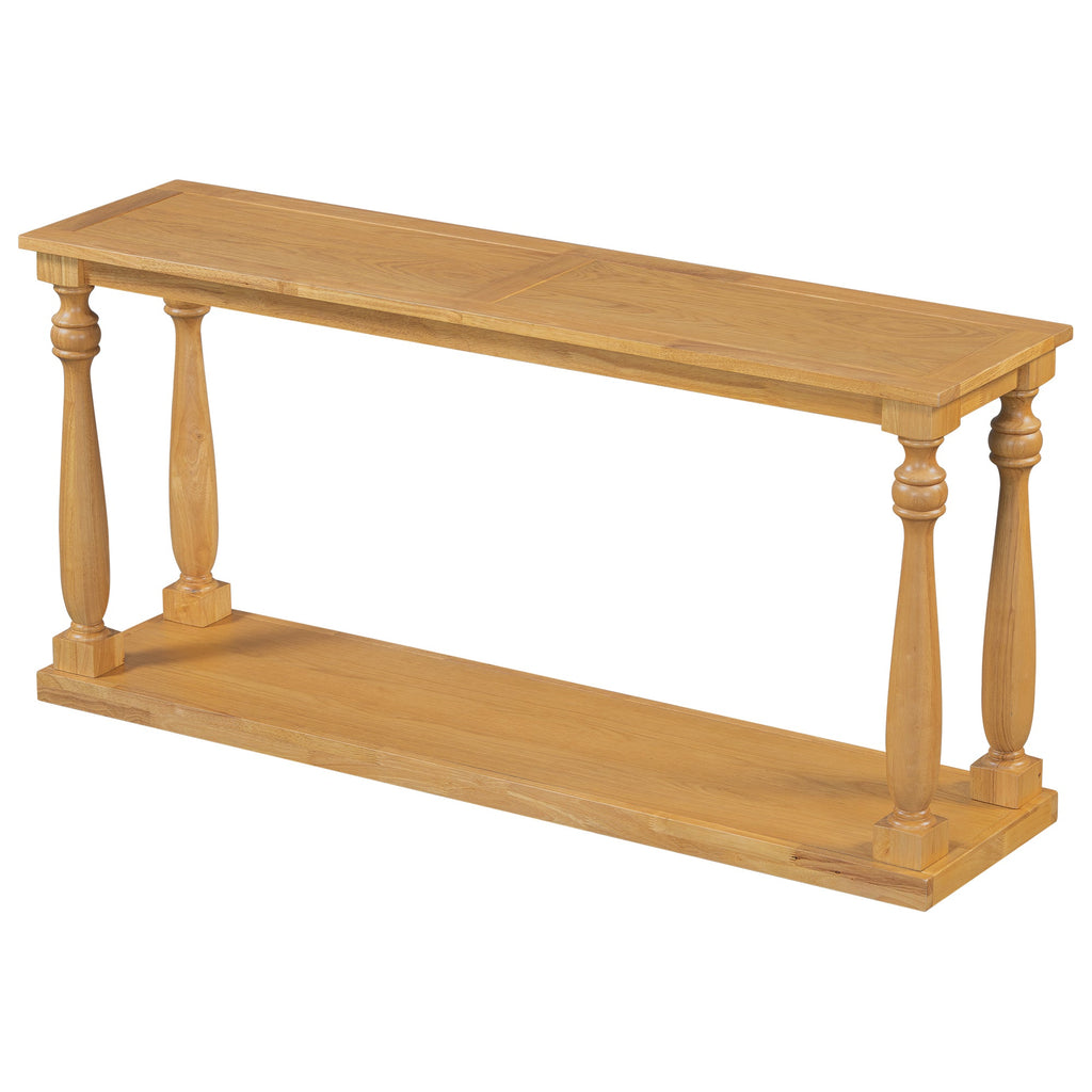 U_STYLE Vintage Wood Grain Console Table with Bottom Shelf and Four Vase Legs, Suitable for Entryway, Hallway, Living Room, Bedroom
