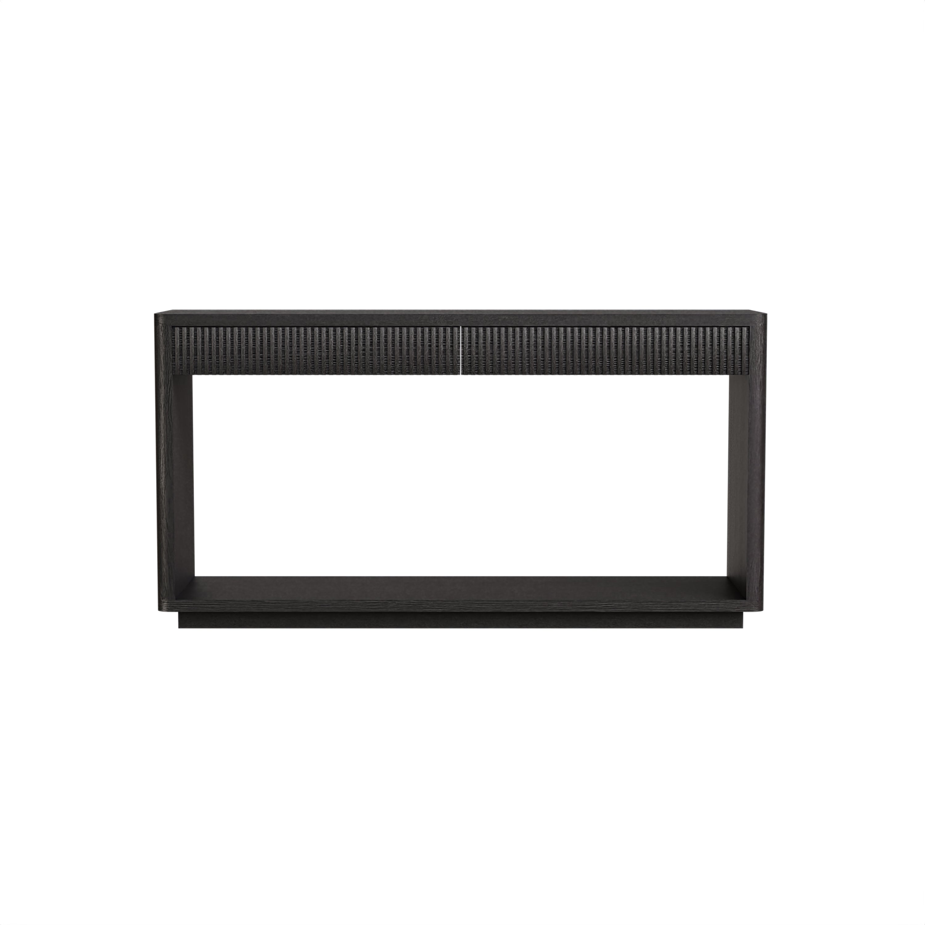 60' Modern 2-Drawer Fluted Console Table Natural Wood Veneer Sofa Table Behind Couch Table for Living Room, Hallway, Entryway, Home Office, Black