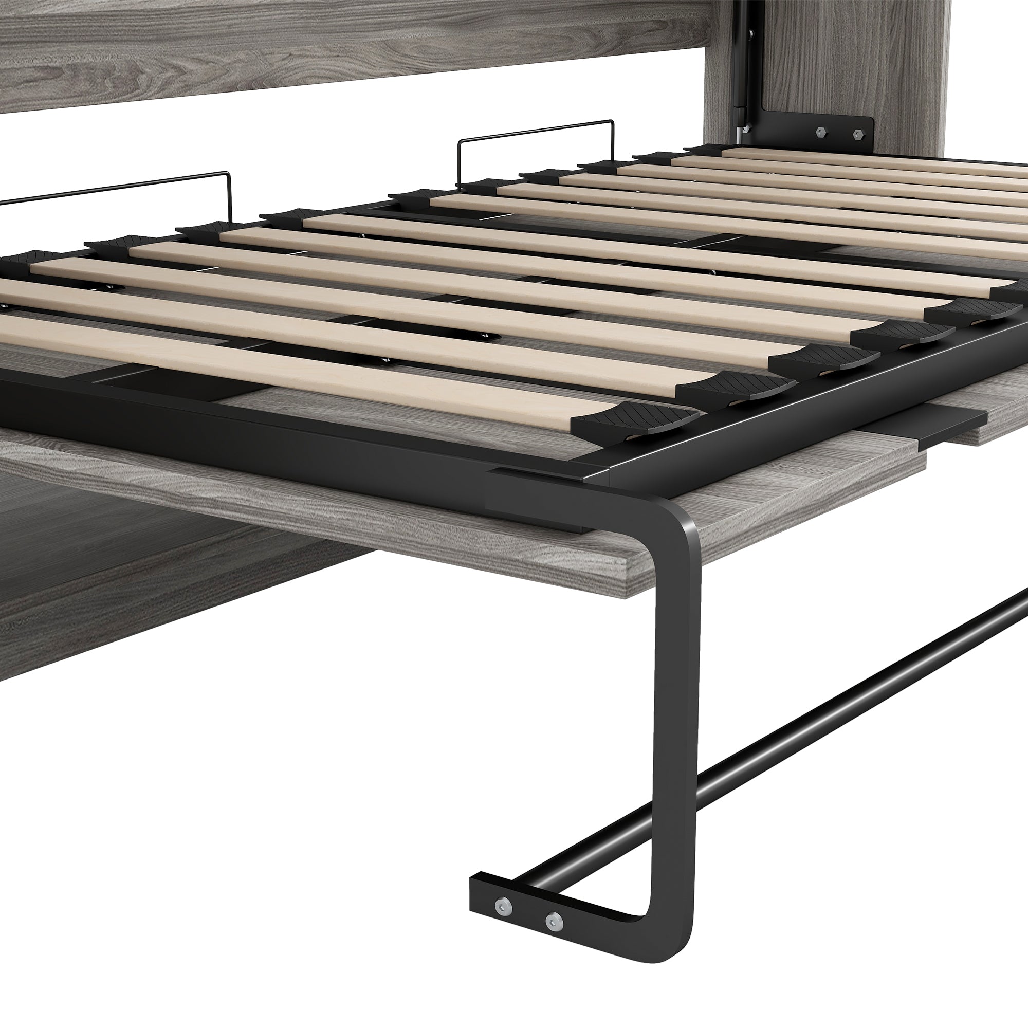 Twin Size Murphy Bed with Drawers and LED Light, can be Folded into a Cabinet, Gray