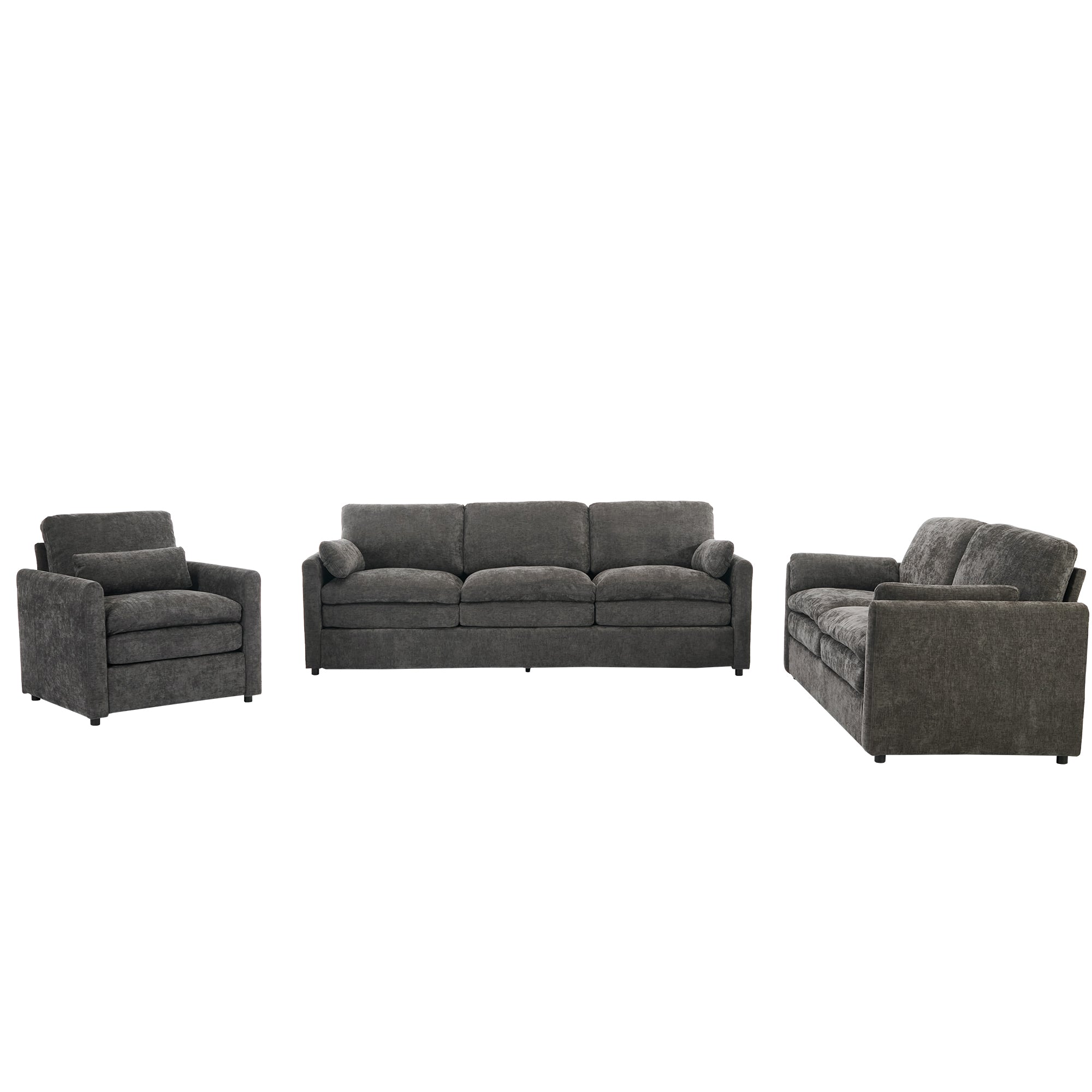 Cozy Upholstered Sofa Set Oversized Comfy Cloud Sofa Double Cushion Sofa Group Plush Cushion Sofa Couch for Living Room, Grey