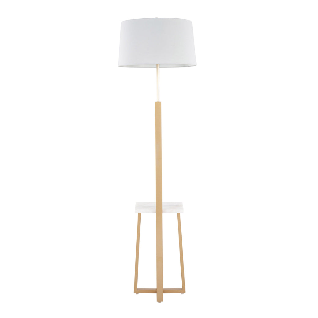 Cosmo Shelf Contemporary/Glam Floor Lamp in White Marble and Gold Metal with White Linen Shade by LumiSource