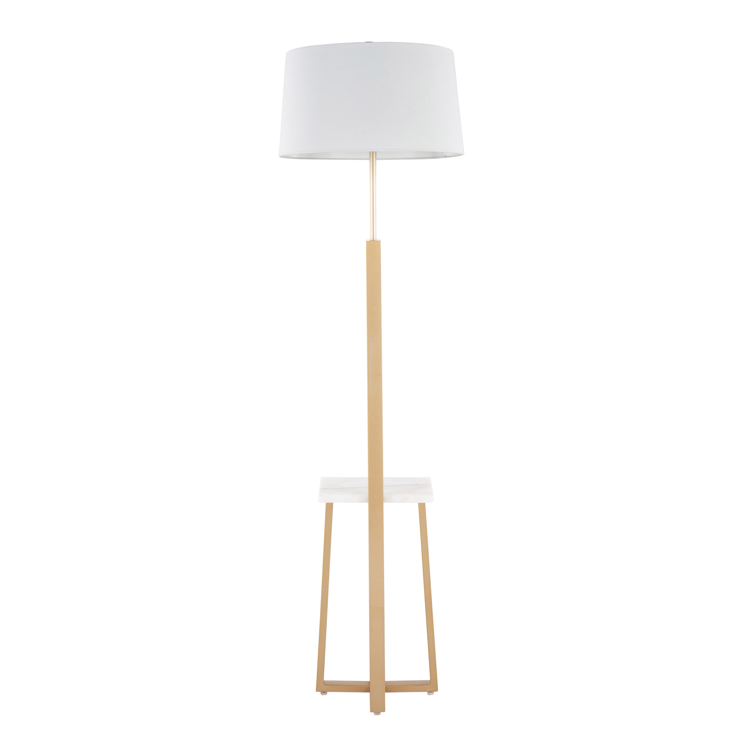 Cosmo Shelf Contemporary/Glam Floor Lamp in White Marble and Gold Metal with White Linen Shade by LumiSource