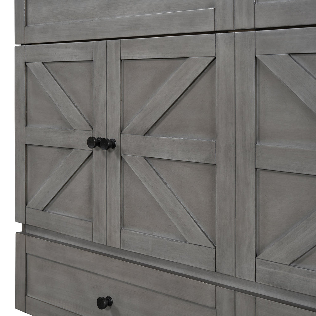 Queen Size Murphy Bed with Large Drawers & USB Ports,Brushed Gray