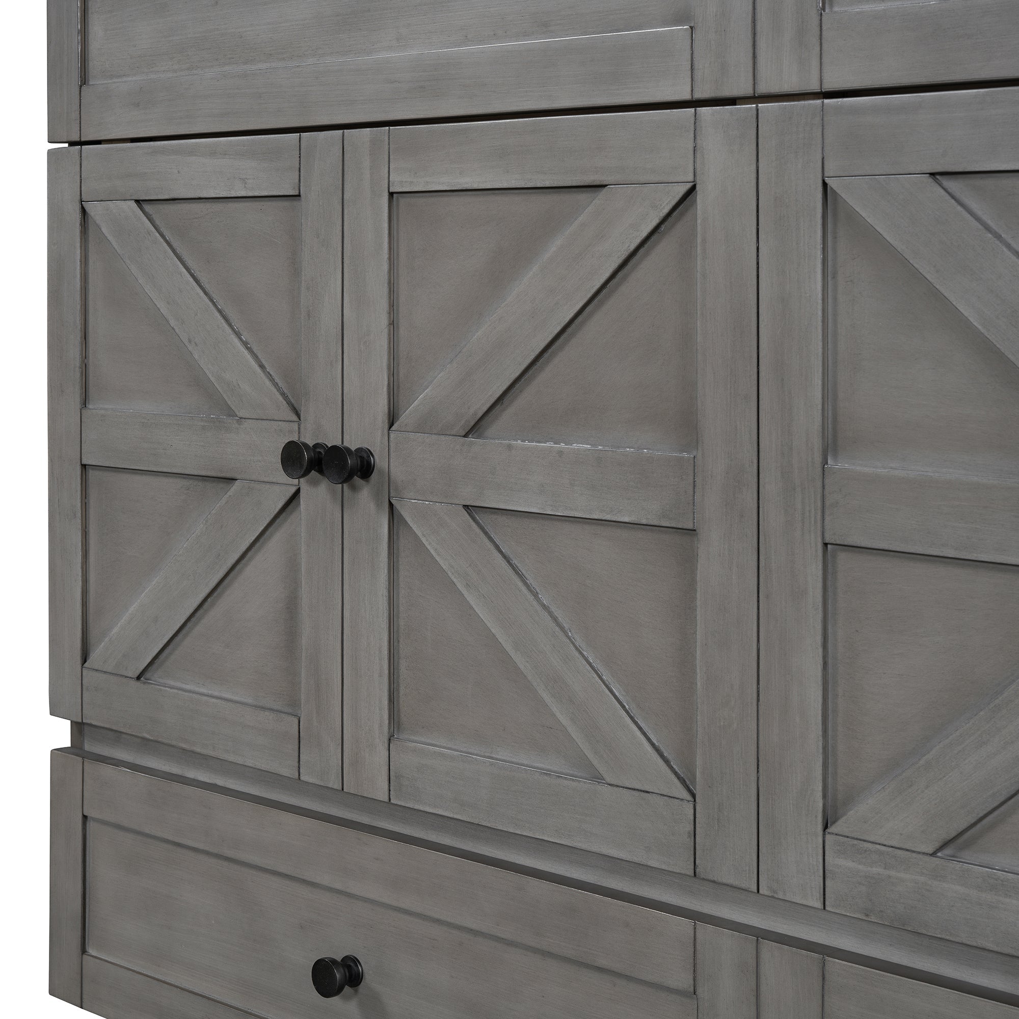 Queen Size Murphy Bed with Large Drawers & USB Ports,Brushed Gray