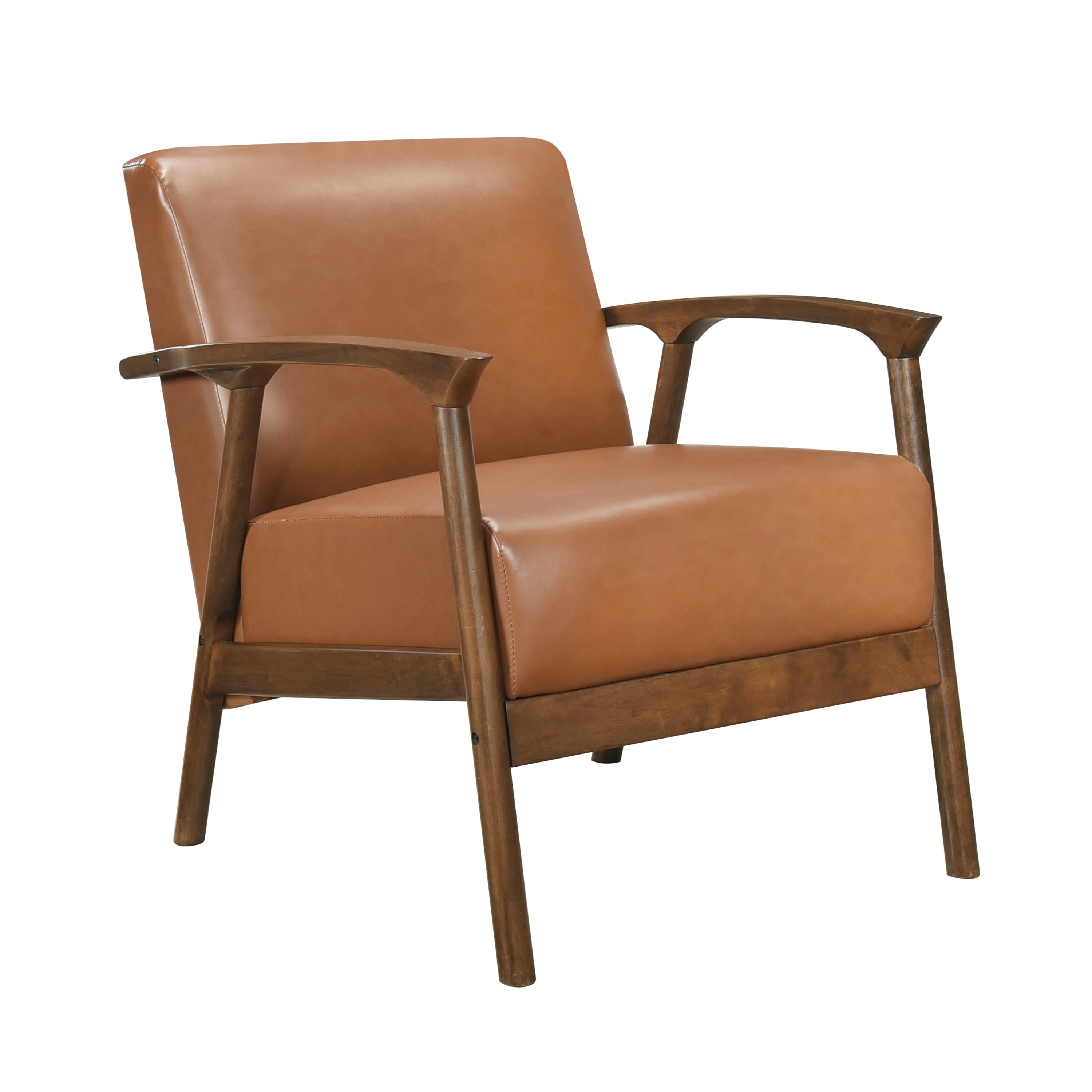 Brown Faux Leather Upholstered Accent Chair 1pc Seat Cushion Solid Rubberwood Frame Living Room Furniture