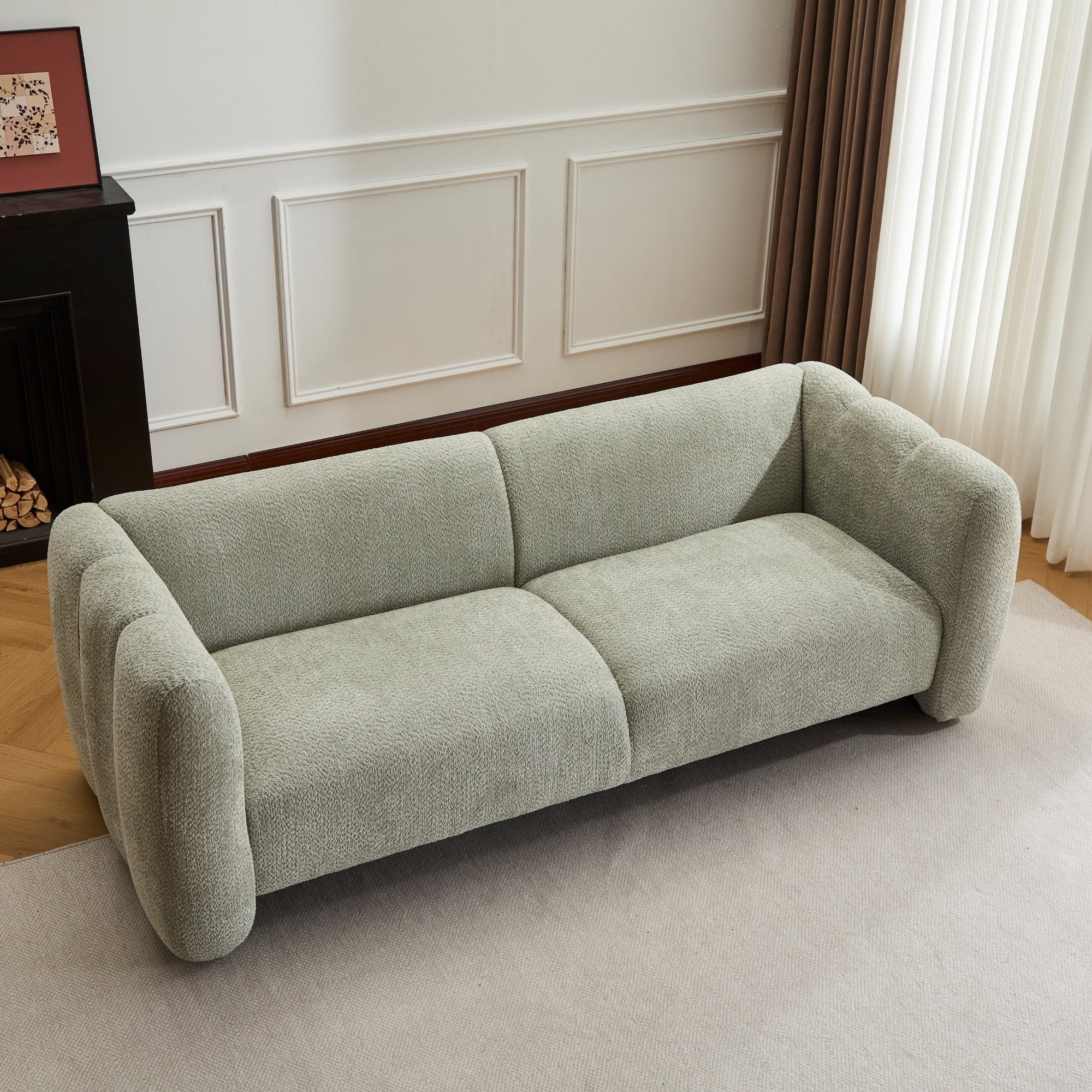 Tonson 83' 3-Seater Sofa,Wave Design, Living Rooms,Bedrooms,Apartment Office,Light Green