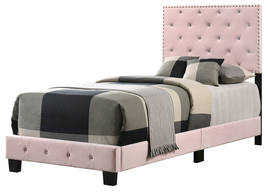 Charming Pink Velvet Twin Bed for Kids with Easy Setup and Durable Design
