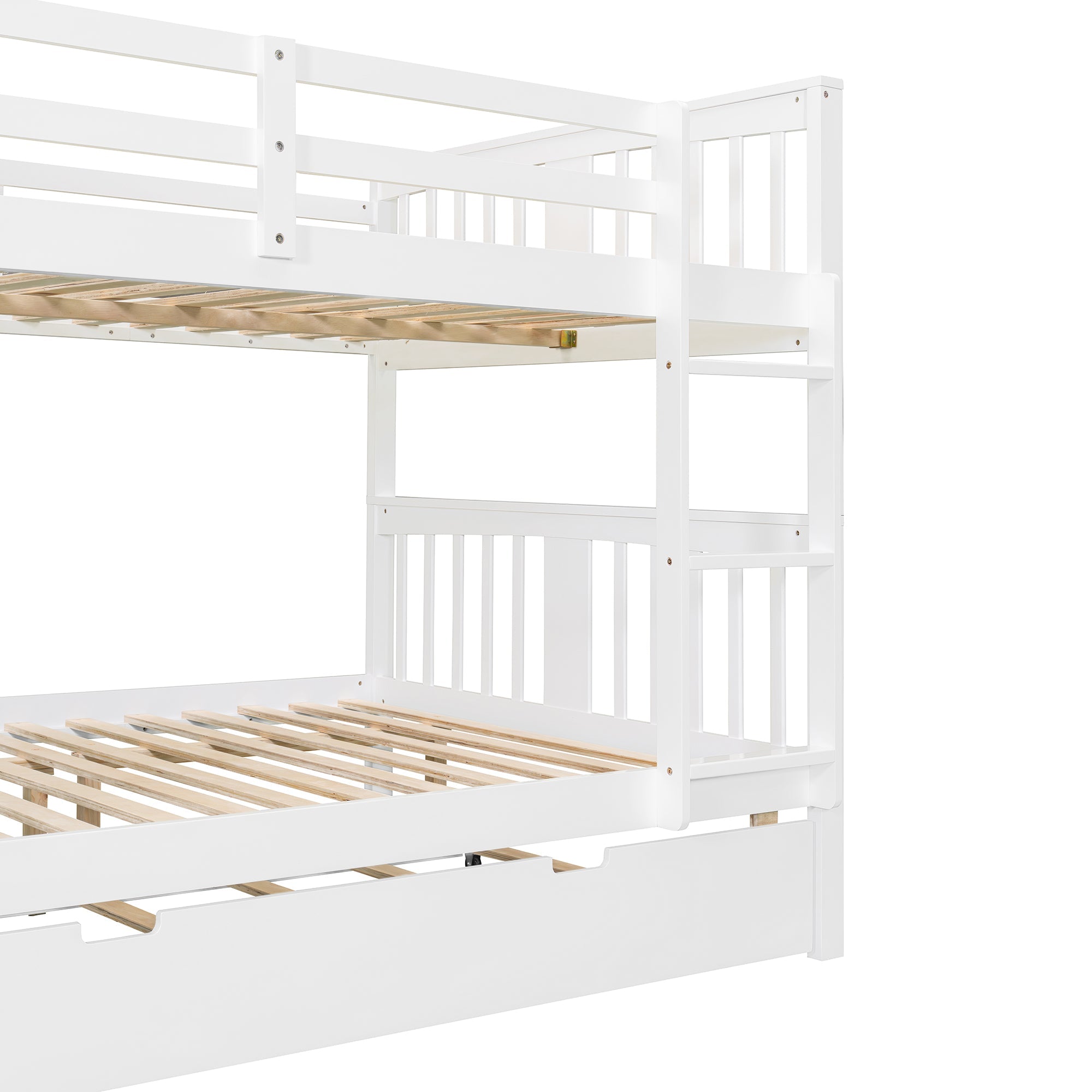 Full over Full Bunk Bed with Twin Size Trundle and Ladder-White(Old SKU: LT000204AAK)