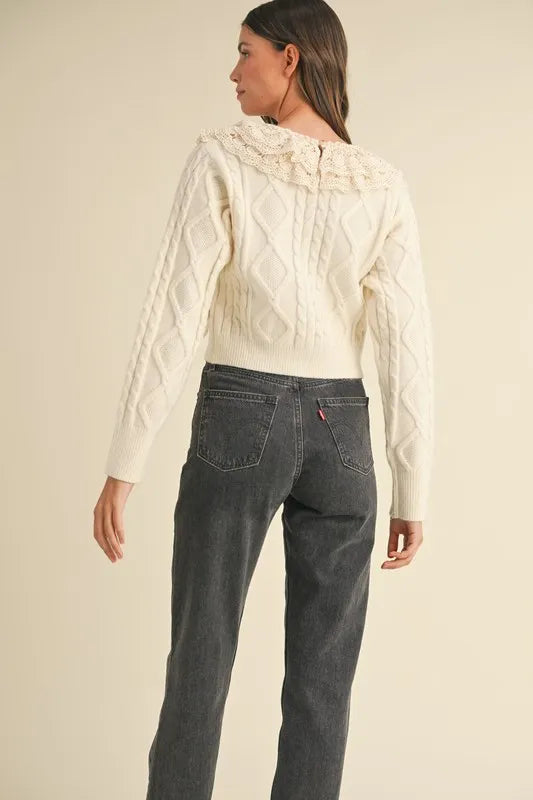 MABLE Ruffled Lace Crochet Sweater