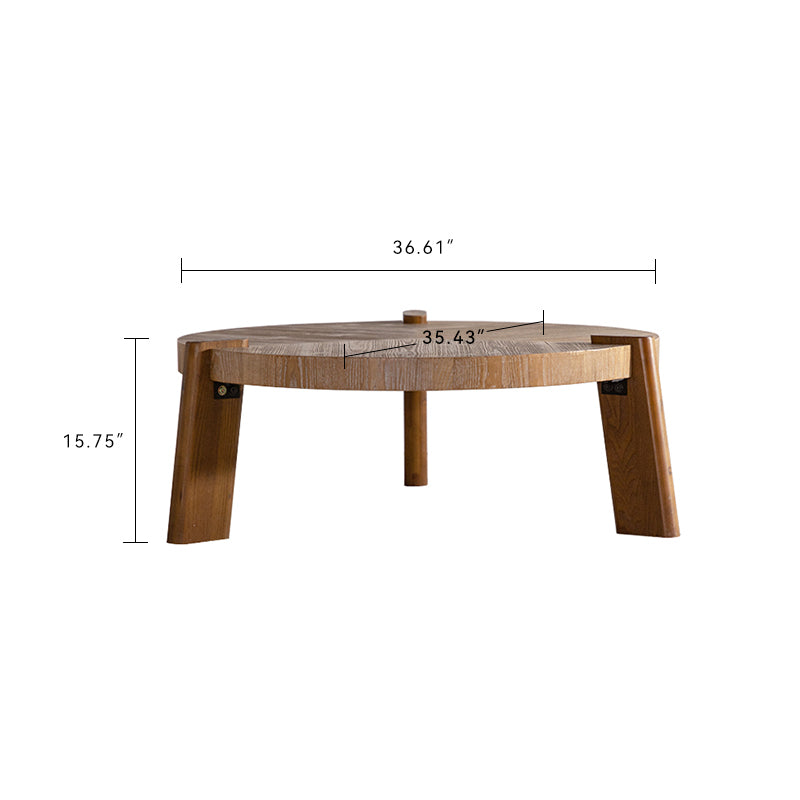 Wood Round Coffee Table for Living Room, Rustic Natural Coffee Table for Apartment, Easy Assembly
